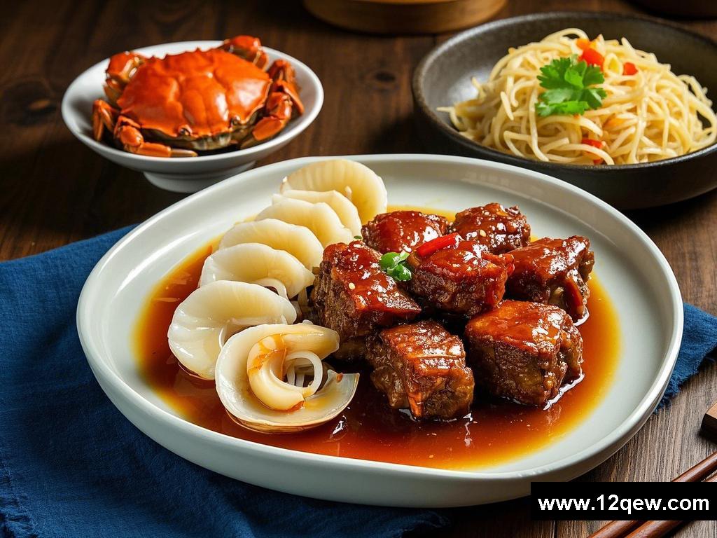 传统菜谱里的无锡酱排骨、白灼象拔蚌与大煮干丝、鸳鸯膏蟹